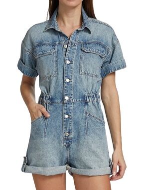 Free People Marci Denim Cuffed Medium Wash Romper.